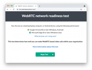 WebRTC network readiness test screenshot